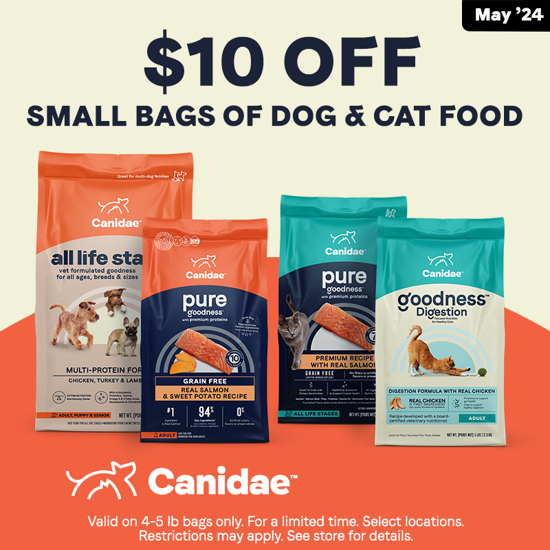 $10 off small bags of dog and cat food